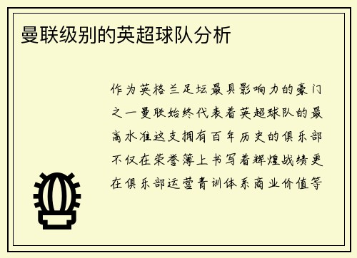 曼联级别的英超球队分析